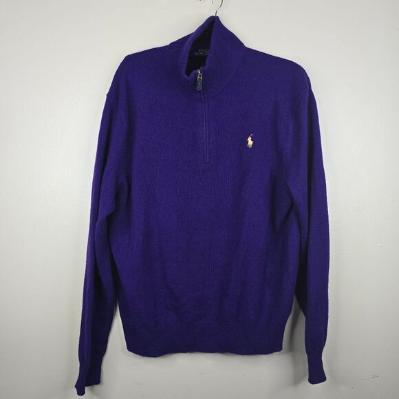 Polo Ralph Lauren purple ¼ zip pullover sweater wool & cashmere size xl - Picture 1 of 8